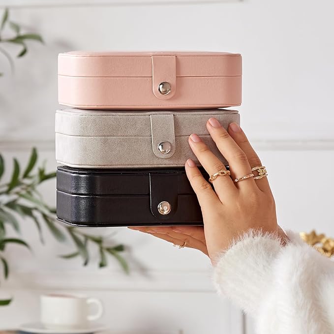 Smileshe Jewelry Box, PU Leather Small Portable Travel Case, 2 Layers Organizer Display Storage Holder Box for Rings, Earrings, Necklaces, Bracelets - Image 7