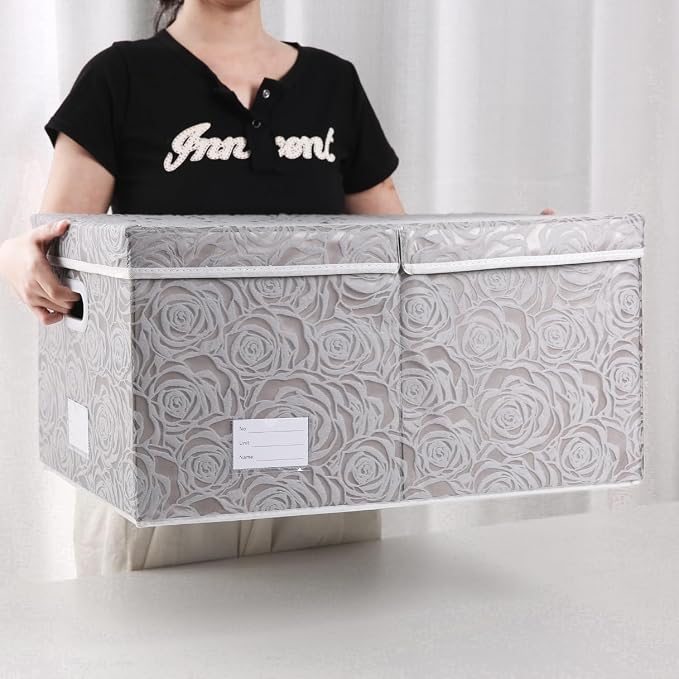 PRANDOM Jumbo Collapsible Storage Boxes with Lids Fabric Decorative Storage Bins Cubes Organizer Baskets with Cover Handles Divider for Bedroom Closet Living Room 23.2x15.7x11.6 Inch 3 Pack - Image 6