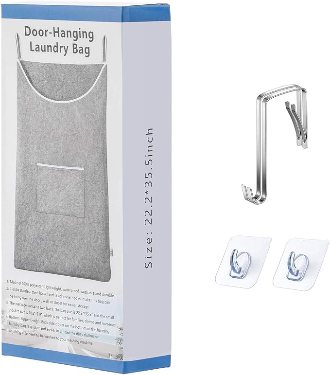 SAVERHO X-Large Door Hanging Hamper Bag,2 Pack Large Capacity Hanging Laundry Hamper Basket with Wide Opening Dirty Clothes Laundry Hamper Storage Bag Size 35X22inch(Grey-2Pack) - Image 7
