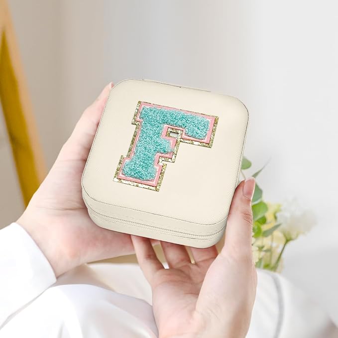 SANDJEST Personalized Jewelry Box, White Travel Jewelry Box with Initial F, Small Monogrammed Jewelry Case Organizer for Girls Women Teen Kids, Mini Travel Essentials Gifts for Birthday Christmas - Image 7