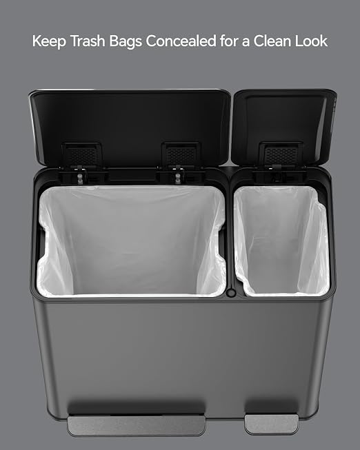 Lovewind Dual Trash and Recycling Bins for Kitchen, 13+6 Gallon Stainless Steel Garbage and Recycle Bin Combo for Large Families, Dual Trash Can with Soft Close Lid & Magnetic Stickers, Grey - Image 7