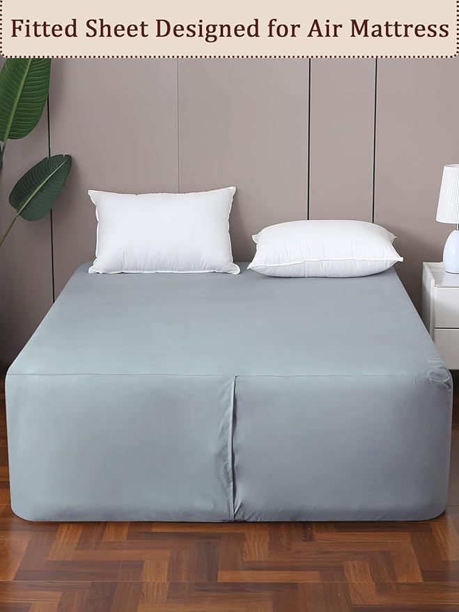 Twin Fitted Sheet for Air Mattress, with 18-24 Inch Extra Deep Pocket, Soft Breathable Air Bed Mattress Sheet Cover for Inflatable Bed, Grey