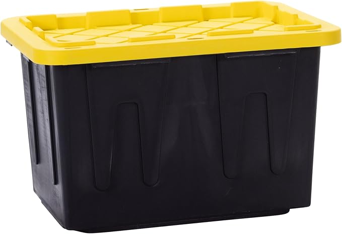 Plastic 23-Gallon Storage Tote with Lockable Lid, Stackable Tough Regular-Duty Bin for Garage, Tools, and Home Organization (2-Pack) - Black and Yellow - Image 9