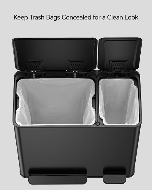 Lovewind Dual Trash and Recycling Bins for Kitchen, 13+6 Gallon Stainless Steel Garbage and Recycle Bin Combo for Large Families, Dual Trash Can with Soft Close Lid & Magnetic Stickers, Black - Image 7