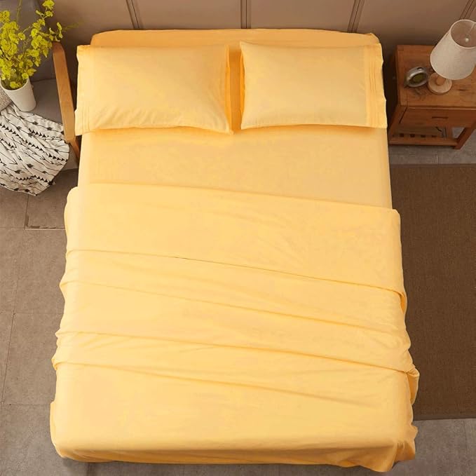 SONORO KATE Bed Sheet Set Super Soft Microfiber 1800 Thread Count Luxury Egyptian Sheets 16-Inch Deep Pocket,Wrinkle and Hypoallergenic-4 Piece (Yellow, California King)
