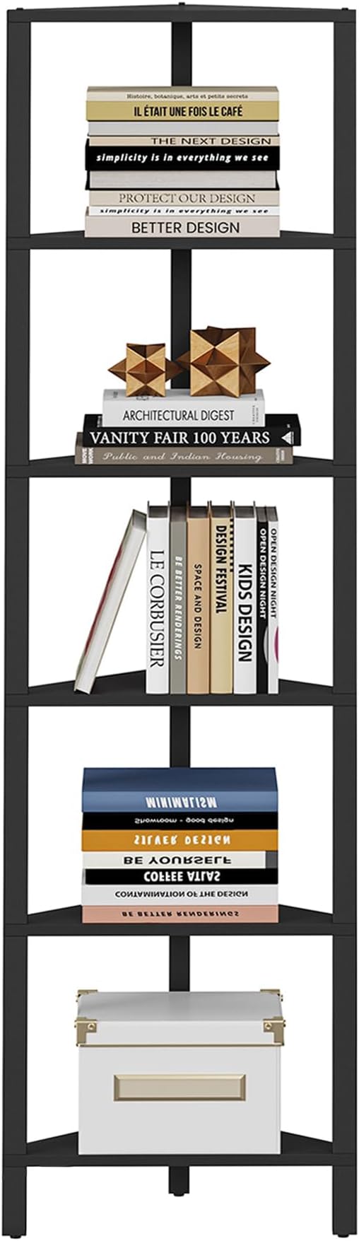 TUTOTAK Corner Shelf, 6-Tier Corner Bookshelf for Small Space, Narrow Display Corner Shelf Stand with Storage Rack, for Living Room, Bedroom, Black BS05BK006 - Image 8