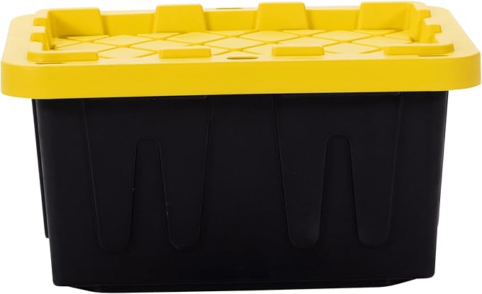Plastic 5-Gallon Storage Tote with Lockable Lid, Stackable Tough Regular-Duty Bin for Garage, Tools, and Home Organization (2-Pack) - Black and Yellow - Image 9