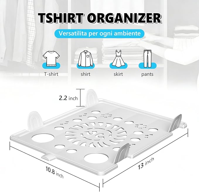 Accenter 10Pc Stackable Closet Organizer & Shirt Folder Board Bundle Tshirt Organizer for Closet Organizers and Storage Clothes Folding Board for Closet Storage Suitable for Lightweight Clothing White - Image 8