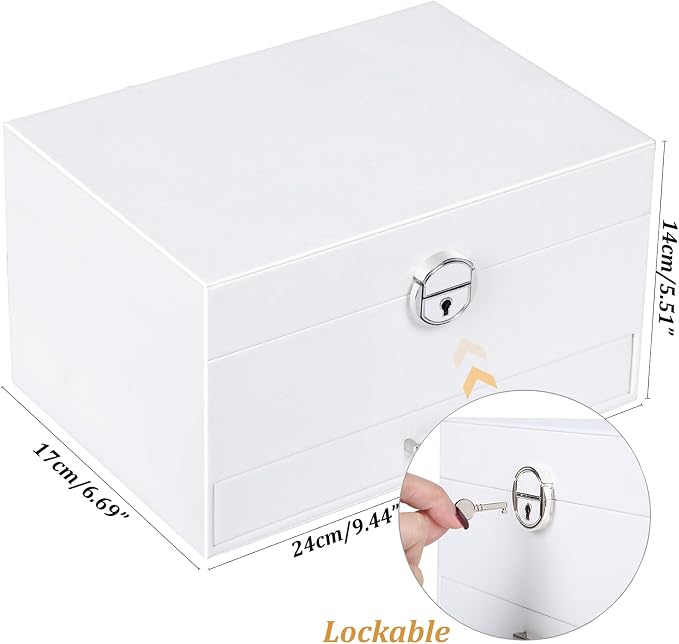 QBestry Earring Jewelry Box for Women Girls Stud Organizers, 5 Layers White Jewelry Organizer Box with Lock Necklaces and Earrings Holder Jewelry Box with Earring Organizer for Women Girls Xmas Gifts - Image 9