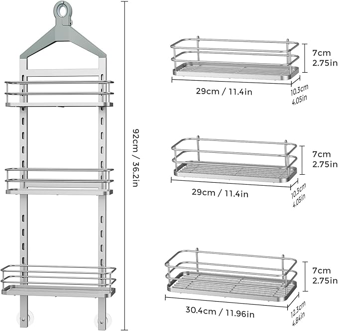 ODesign 3 Tier Height-Adjustable Shower Caddy Hanging Anti-Swing-Over The Shower Head Caddy-Storage Organizer Bathroom Shelves Basket-Silver - Image 9