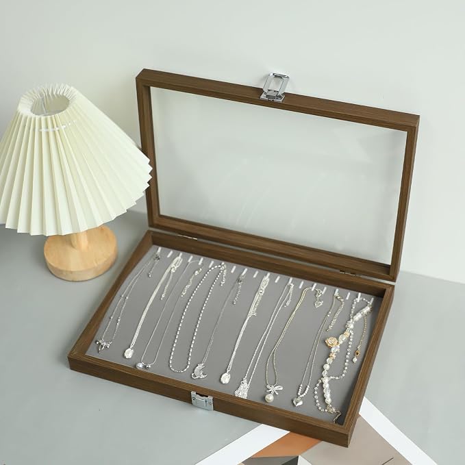 Stratalife Necklace Box Necklace Holder Organizer Wooden Jewelry Box Jewelry Storage Display for Vendors Organizer Tray with Clear Lid Vintage Style - Image 5