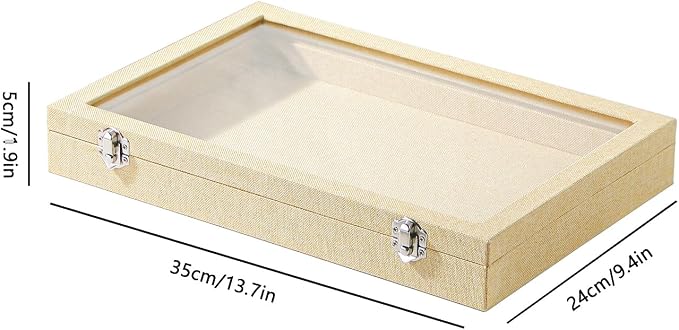 Coward Jewelry Organizer Box, Yellow Linen Blank Display Tray Case with Lid for Storage Necklaces Bracelets Rings Beads and Jewelry Accessories - Image 7