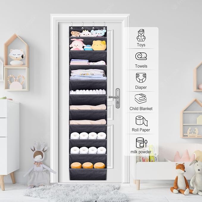 SLEEPING LAMB Over The Door Shoe Organizer for Closet with Large Deep Pockets, Narrow Shoe Rack for Door Hanging Boots Storage, Black - Image 7