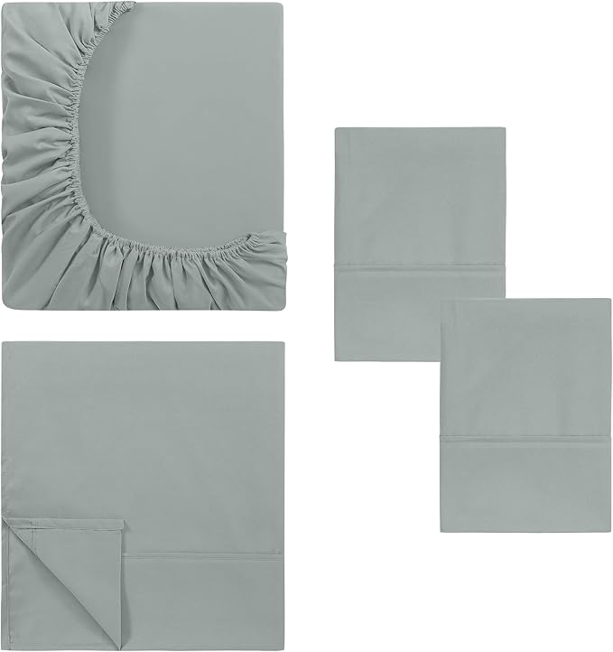 Modern Threads Soft Microfiber Solid Sheets - Luxurious Microfiber Bed Sheets - Includes Flat Sheet, Fitted Sheet with Deep Pockets, & Pillowcases Smoke Twin
