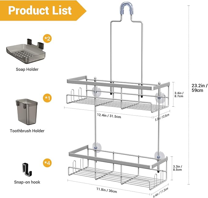 AKTECKE Shower Caddy Hanging Bathroom Organizer: Rustproof Shelf for Inside Shower - No Drilling Racks Over Showerhead - Bath Shelves for Shampoo Soap - Image 6