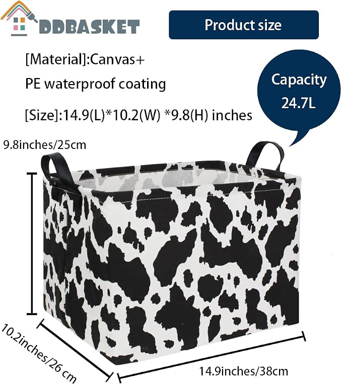 Rectangle Cow Basket Cow Print Storage Bins Cute Canvas Organizer Bin for Bedroom Decor Kids Toys Books, Clothes Shelves Gift Basket(Cow print) - Image 7