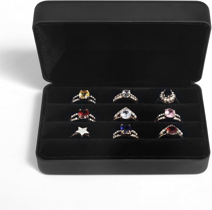 Small Ring Organizer Box. Travel Jewelry Storage Case. Ring Box for Multiple Rings. Portable Ring Display Holder for Women (Black S) - Image 6