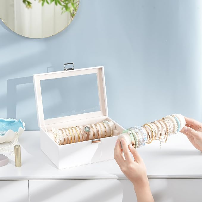 Lolalet Bracelet Display Holder with Rods for Bangles Watches, Clear Lid Jewelry Organizer Box Storage Case for Mothers Day Gifts -White, 2 Rolls - Image 6