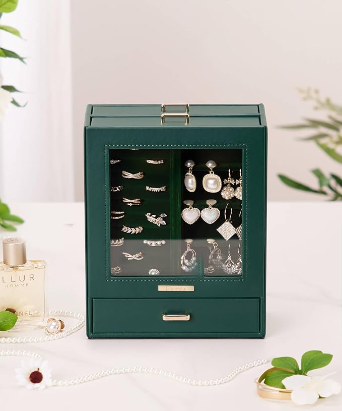 Homde Mothers Day Gifts Jewelry Organizer Girls Women Jewelry Box for Necklaces Rings Earrings Gift Bracelets Storage Case (Forest Green + Gold) - Image 9
