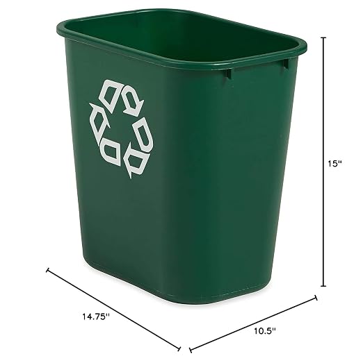 Rubbermaid Commercial Products Deskside Recycling Can, 7-Gallon/28-Quart, Green Recycling Symbol, Plastic, for Bedroom/Bathroom/Office, Fits Under Desk/Sink/Cabinet, Pack of 12 - Image 2