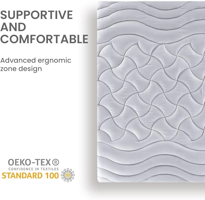 SLEEP ZONE Full Size Cooling Mattress Pad for Double Bed, Premium Zoned Quilted Mattress Topper, Wrap Around Mattress Protector Cover, Machine Wash Durable, Deep Pocket 8-21 inch, Silver Grey, Full