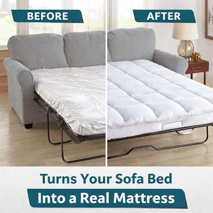 BrylaneHome Sofa Bed Mattress Topper - Queen, White