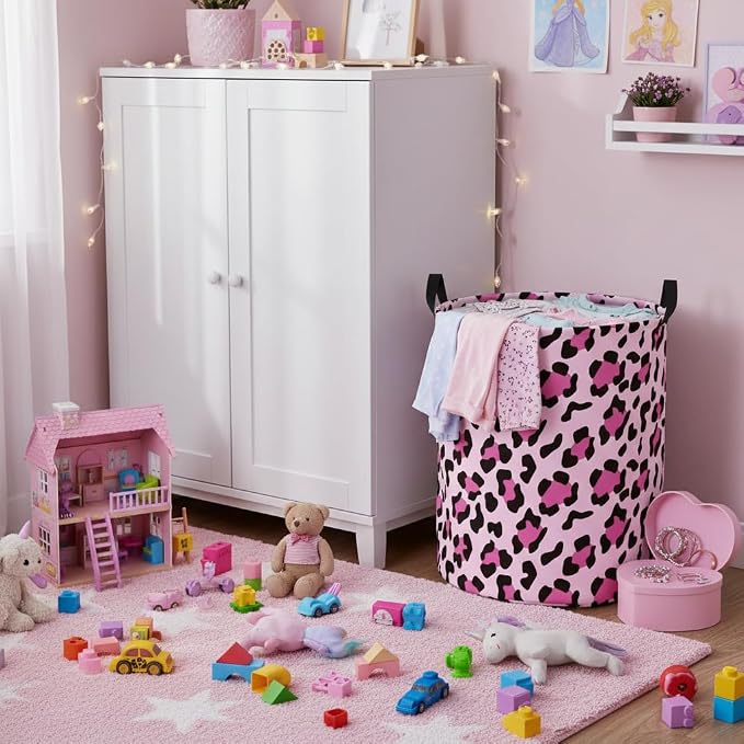 Baby Laundry Basket Baby Nursery Hamper Kids Laundry Basket Toy Storage Bin for Boys Room Decor Gift Baskets for Bedroom Bathroom(Leopard) - Image 6