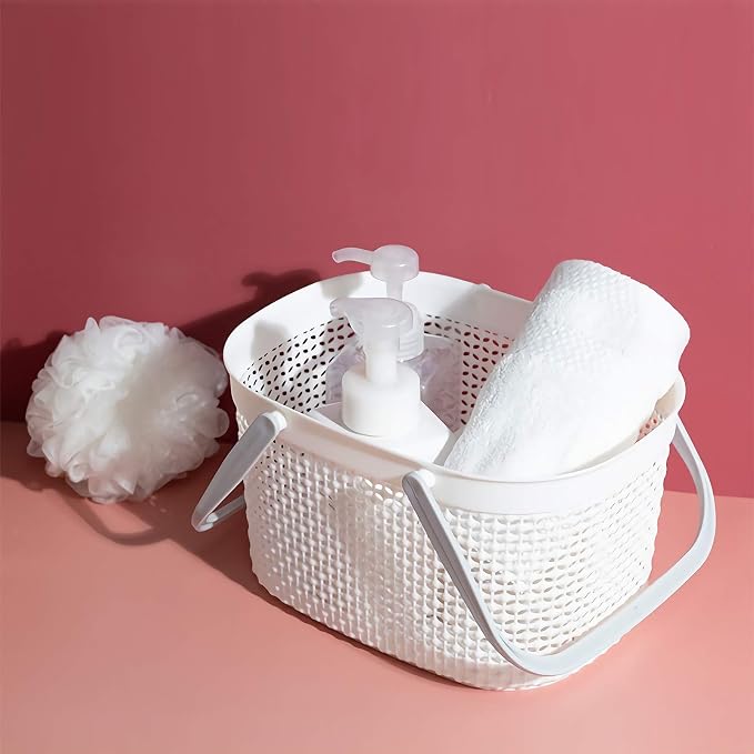 rejomiik Portable Shower Caddy Basket, Plastic Organizer Storage Tote with Handles for Bathroom, College Dorm, Kitchen, White - Image 9