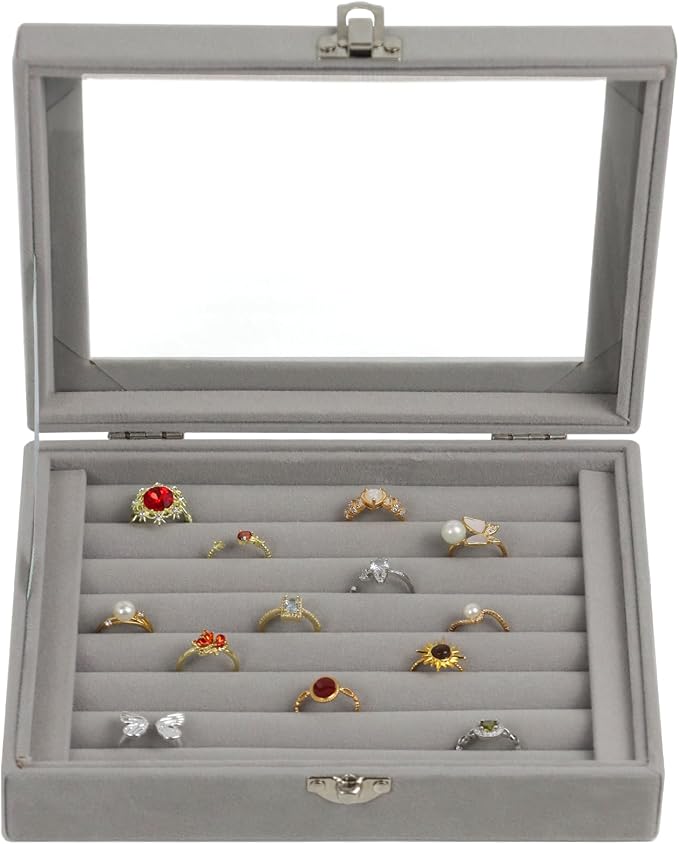 Fordonral Velvet Jewelry Organizer Box, Jewelry Drawer Organizers Trays, Earring Ring Necklace Holder Display Case (Gray, Ring Box) - Image 8