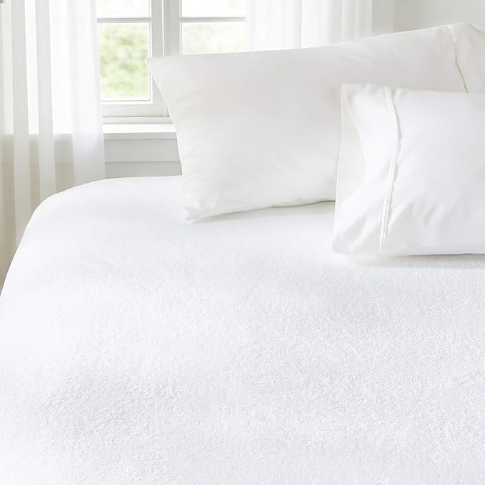 Twin Mattress Protector Waterproof- Washable Mattress Cover Twin Size Fitted Bed Pad Noiseless Plastic Protection Up to 18” Allergy Mattress Protector Soft&Breathable(White)