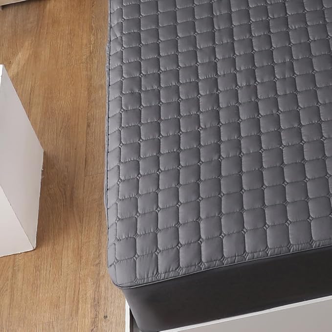 Quilted 100% Cotton Mattress Cover – 6 Colors, Machine Washable, Breathable & Stretchy, Fits up to 16-Inch Deep, Twin/Full/Queen/King (Charcoal, Queen)