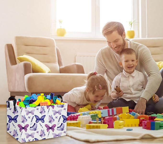 Rectangular Butterfly Baskets Girls Basket Kids Storage Bins Girls Storage Bin Organizer Box Room Decor for Home(Purple Butterfly) - Image 7