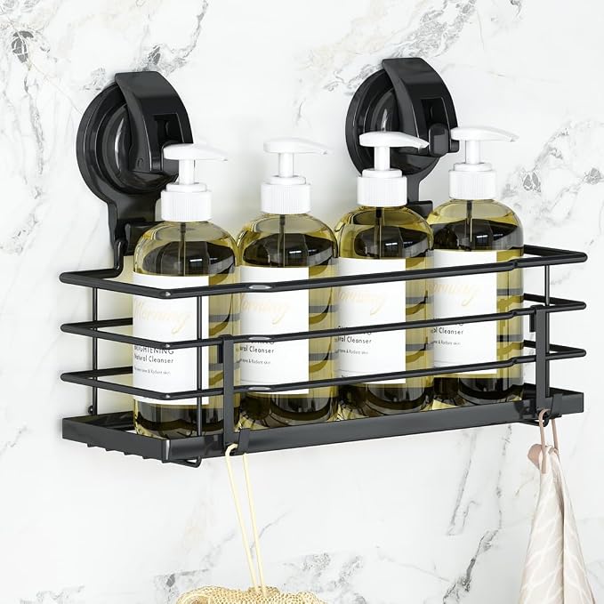 TESOT Suction Cup Shower Caddy, Shower Shelf Soap Dish with Hooks for Razor, Sponge, Rust Proof 304 Stainless Steel, Black - Image 7