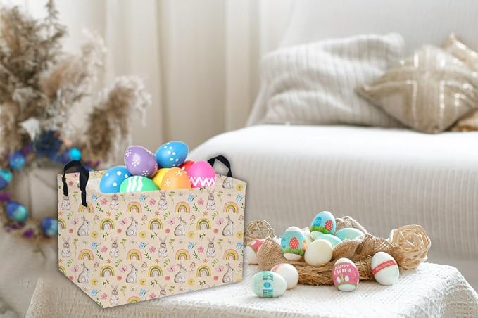 Rectangular Easter Baskets Gift Basket Empty Pink Bunny Kids Storage Bins Baby Boy Basket Kids Toy Storage Bin Organizer Box Room Decor for Home( Rabbit) - Image 7