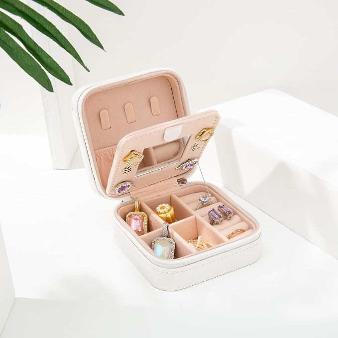 KElofoN Travel jewelry case Travel jewelry box Travel Jewelry Organizer Small Jewelry Organizer Box for Girls Women with Mirror (White-5) - Image 6