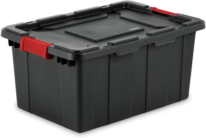 Sterilite 12-Pack Industrial Tote, Plastic Storage Bins with Lids, 15 Gallon, Black - Heavy-Duty Organizing Containers for Closet, Bathroom, and Office