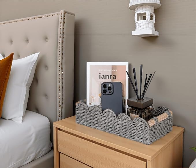 CubesLand Toilet Paper Storage Basket, Scalloped Edge Shelves Basket for Organizing for Over Toilet Tank Storage, Home Decor Baskets for Shelf, Countertop, Living Room, Bedroom, Handwoven, Grey - Image 7