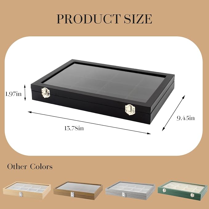 KOOAAICCHI Jewelry Tray Organizer with Clear Lid - 12 Grid Storage Display Case with Lock Earring Ring Organizer Showcase Gifts for Women-Black - Image 6