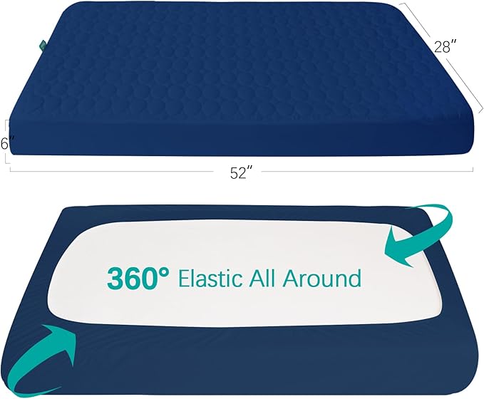 Biloban Crib Mattress Protector Pad Waterproof, Toddler Waterproof Crib Mattress Cover, Machine Washable & Dryer Fit Baby Toddler Bed Mattress Protector (Standard Size 52” x 28”), Navy Blue