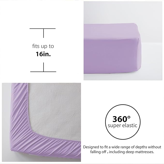 Zzlpp King Comforter Set 7 Pieces, Light Purple Seersucker Bed in a Bag with Comforter, Pillow Shams, Pillowcases, Flat Sheet, Fitted Sheet