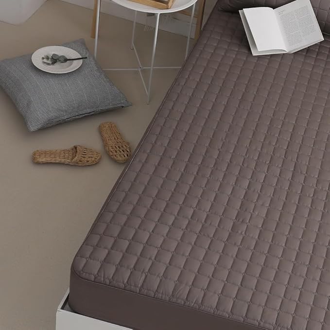 Quilted 100% Cotton Mattress Cover – 6 Colors, Machine Washable, Breathable & Stretchy, Fits up to 16-Inch Deep, Twin/Full/Queen/King (Brown, Twin)