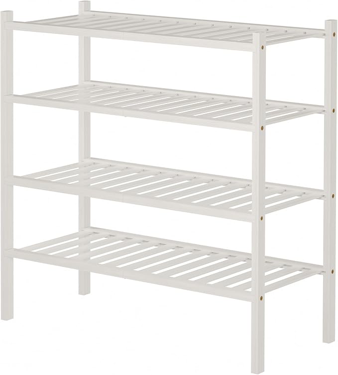 ROMGUAR CRAFT 4 Tier Bamboo Shoe Rack for Closet Free Standing Wood Shoe Shelf for Entryway Small Space Stackable 27"x11"x26" (White) - Image 6