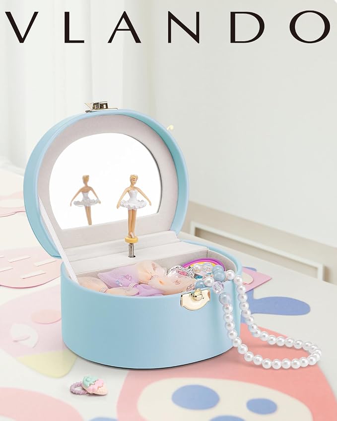 VLANDO Bithday Gift for Girl - Musical Jewelry Box for Girls, Small Kid Music Box with Ballerina for Party Bedroom Decor, Gifts for Girls Kids - Blue - Image 9