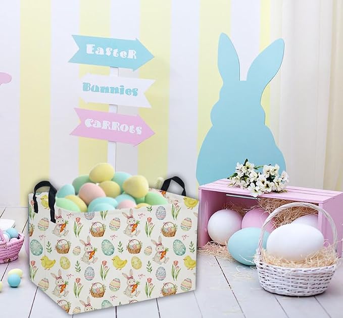 Easter Basket for Kids Easter Gift Basket Empty Baby Easter Basket for Boys and Girls Rectangular Toy Storage Basket Organizer Bin Box Cute Easter Egg Room Decor for Home(Easter Gift Basket) - Image 7