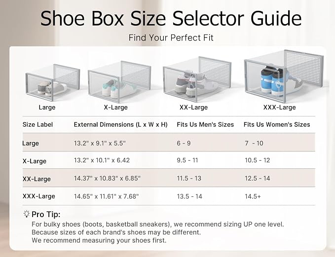 Kuject XX-Large Shoe Storage Boxes Organizers Clear Plastic Stackable 12 Pack, Shoe Rack & Holder Substitute, Sneaker Containers, Shoe Storage Organizer Bins for Closet, Under Bed, Grey(No Fold Line) - Image 8