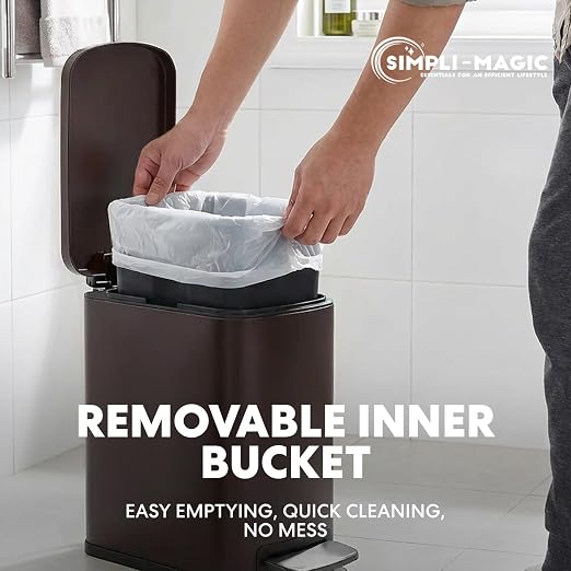 SIMPLI-Magic 6L/1.6G Stainless Steel Bathroom Trash Can with Hands-Free Foot Pedal, Quiet Soft-Close Lid, Compact Space-Saving Size - Image 6