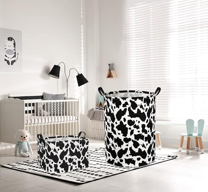 Cow Print Laundry Basket Baby Nursery Clothes Hamper Collapsible Toy Storage Bin Organizer with Handles for Kids,Boys and Girls Room Decor(Cow) - Image 7