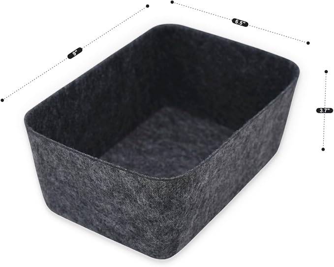 Welaxy Felt deep Storage Bins lidded Drawer Organizer Caddy for junk stuff stationery makeup jewelry closet bathroom minimalist lifestyle (Charcoal Bin, S) - Image 7
