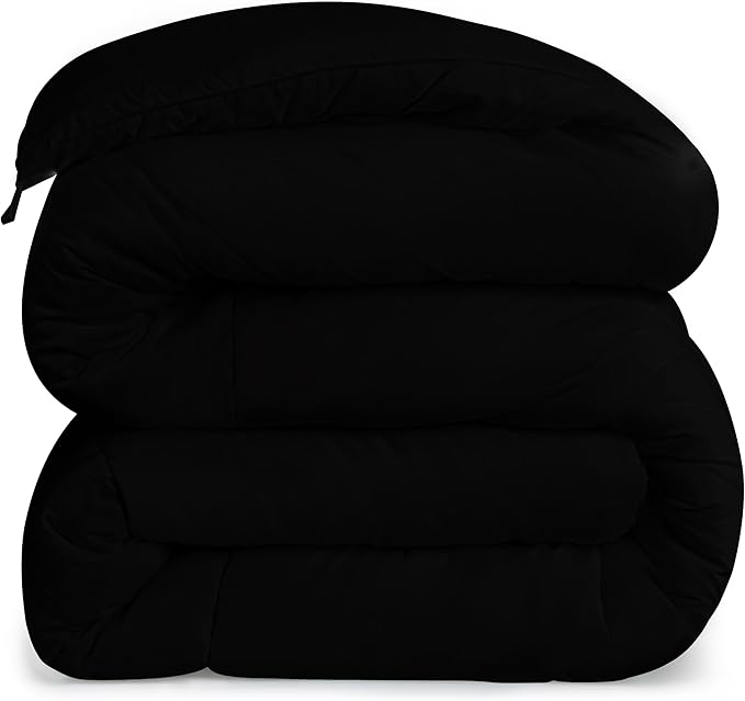 Utopia Bedding Comforters Twin Size, All Season Duvet Insert, Down Alternative Box Stitched Bed Comforter with Corner Tabs, Machine Washable (Black)