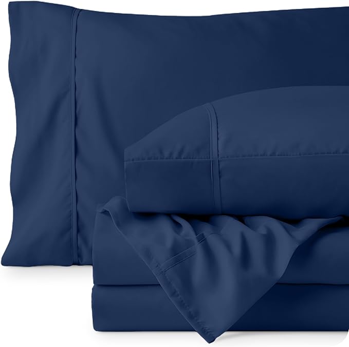 Bare Home Queen Sheet Set - 1800 Ultra-Soft Microfiber Queen Bed Sheets - Double Brushed - Deep Pockets - Easy Fit - 4 Piece Set - Bedding Sheets & Pillowcases (Queen, Dark Blue)